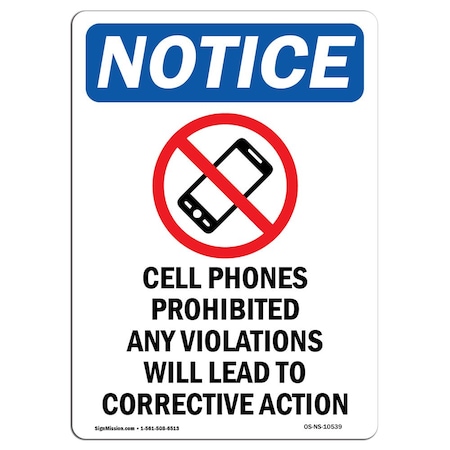 Signmission OSHA Notice, 5" Height, Cell Phones Prohibited Sign With Symbol, 5" X 3.5", Portrait OS-NS-D-35-V-10539